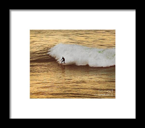 Surfer Framed Print featuring the photograph Santa Cruz Surfing at the Golden Hour by Artist and Photographer Laura Wrede