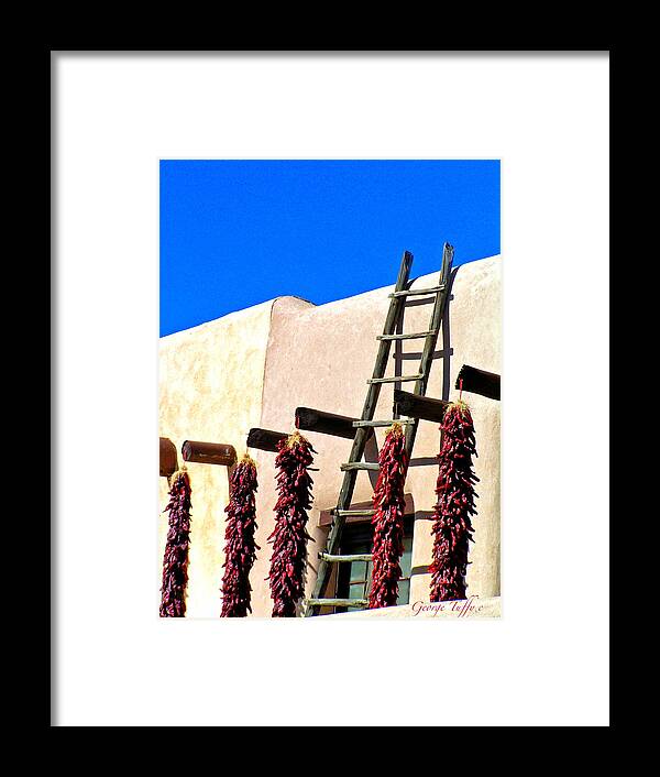 Santa Fe New Mexico Zen Simple Chillipeppers Sky Adobe Framed Print featuring the photograph Santa Fe classic by George Tuffy