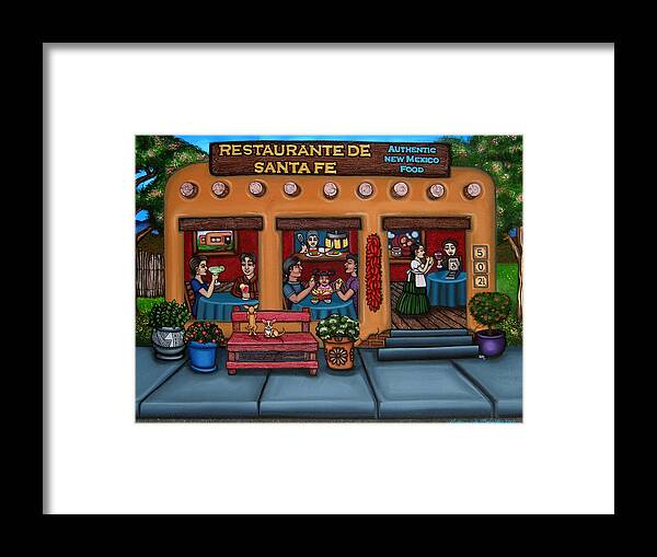 Folk Art Framed Print featuring the painting Santa Fe Restaurant by Victoria De Almeida