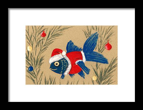 Santa Framed Print featuring the painting Santa Fish by Anastasiya Malakhova