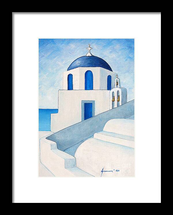 Santorini Framed Print featuring the painting Santorini Island Greece by Jerome Stumphauzer