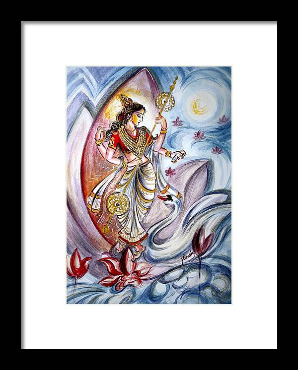 Saraswati Framed Print featuring the painting Saraswati by Harsh Malik