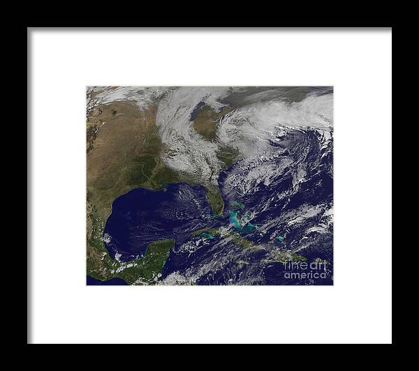 Horizontal Framed Print featuring the photograph Satellite View Of A Noreaster Storm by Stocktrek Images