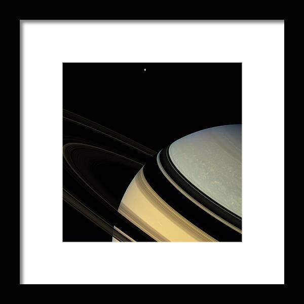 Dione Framed Print featuring the photograph Saturn by Nasa/jpl/ssi/science Photo Library