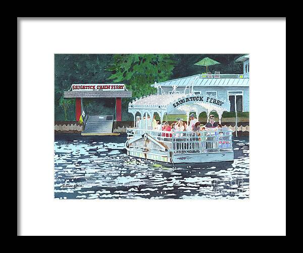 Boats Framed Print featuring the painting Saugatuck Chain Ferry by LeAnne Sowa