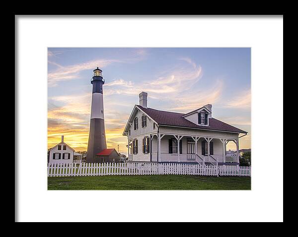 Lighthouse Framed Print featuring the photograph Savannah GA Tybee Lighthouse Sunset by Robert Stephens