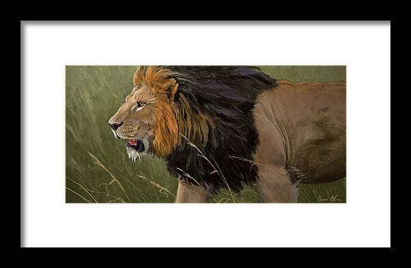 Lion Framed Print featuring the digital art Savannah Patrol by Aaron Blaise
