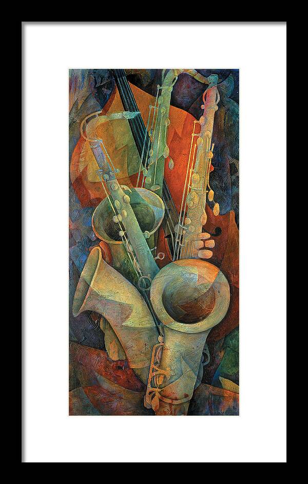 Susanne Clark Framed Print featuring the painting Saxophones And Bass by Susanne Clark