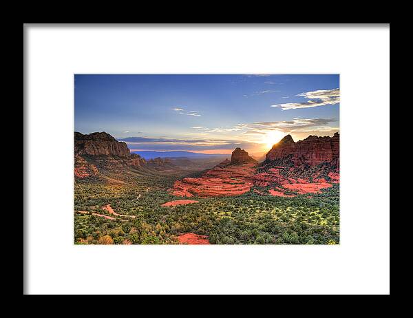 Red Rocks Framed Print featuring the photograph Schnebly Hill Sunset by Alexey Stiop