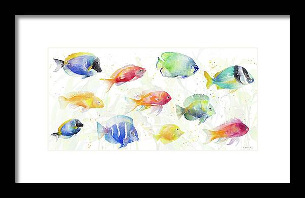 School Framed Print featuring the painting School Of Tropical Fish by Lanie Loreth