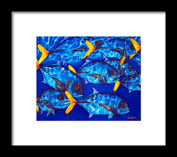 Horse-eyed Jackfish Framed Print featuring the painting Schooling jack fish by Daniel Jean-Baptiste
