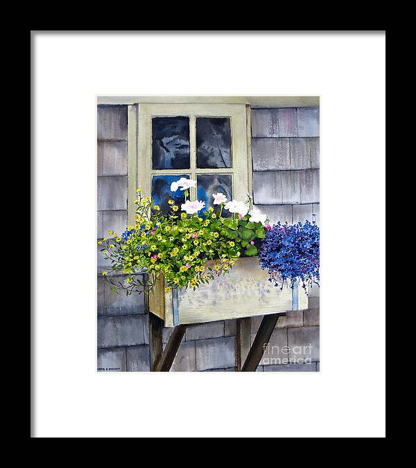 Window Framed Print featuring the painting 'sconset Window Box by Karol Wyckoff