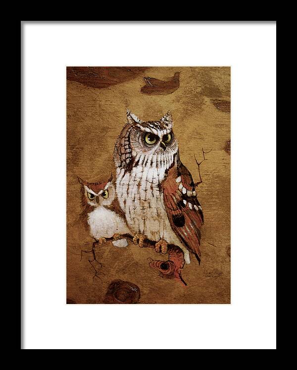 Screech Owls Framed Print featuring the painting Screech Owls by Richard Hinger