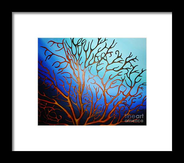 Underwater Framed Print featuring the painting Sea Fan in Backlight by Paula Ludovino