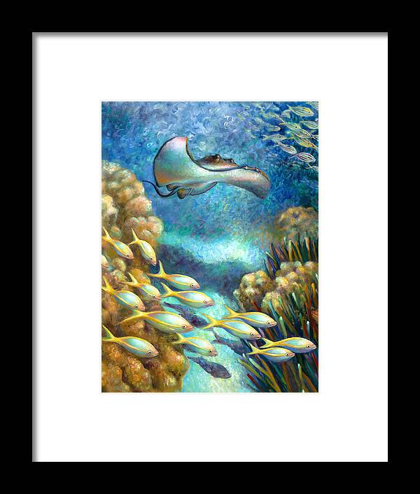 Journey Framed Print featuring the painting Sea Food Chain - Stingray by Nancy Tilles