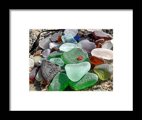 Janice Drew Framed Print featuring the photograph Sea glass in multicolors by Janice Drew