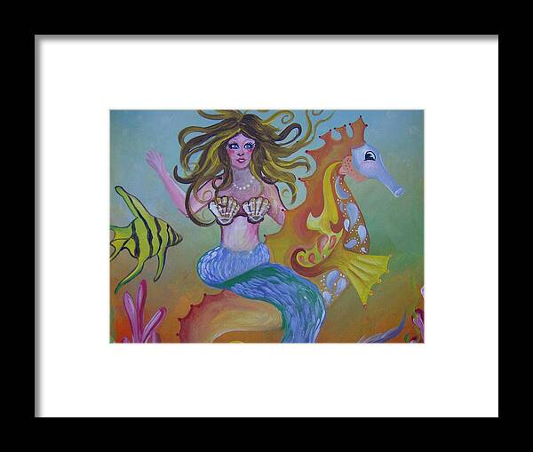 Seahorse Framed Print featuring the painting Sea Taxi by Leslie Manley