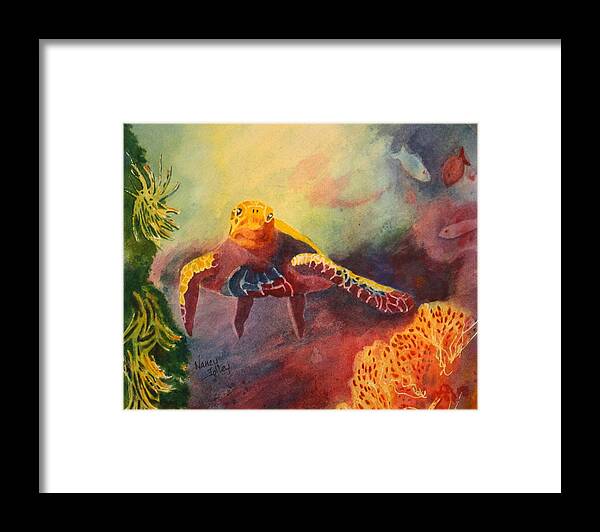 Turtle Framed Print featuring the painting Sea Turtle by Nancy Jolley
