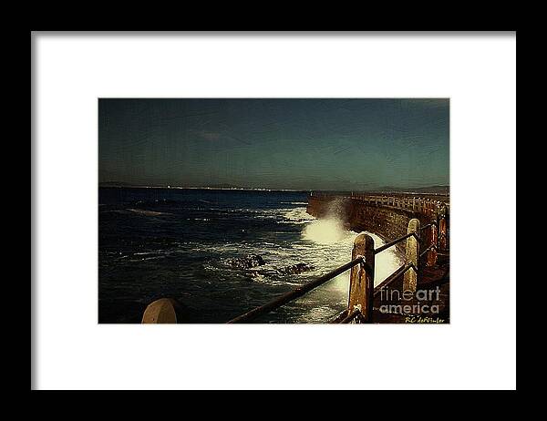 Sea Framed Print featuring the painting Sea Wall at Night by RC DeWinter