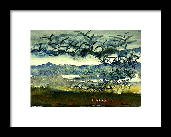 Seabird Paintings Framed Print featuring the painting Seabirds rising from the marsh 2-27-15 by Julianne Felton