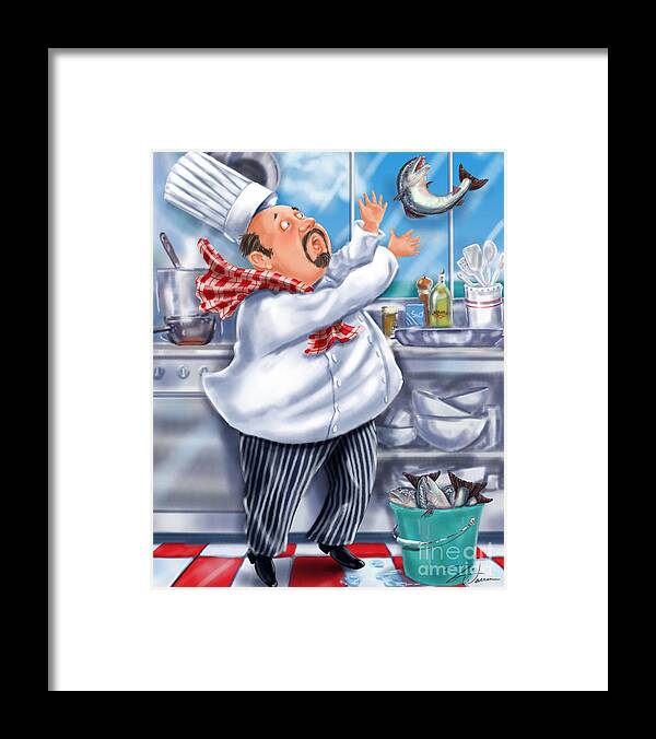 Chef Framed Print featuring the mixed media Seafood Chefs-Catch of the Day by Shari Warren