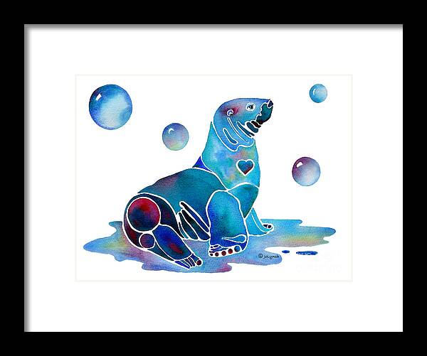 Seal Framed Print featuring the painting Seal Salty by Jo Lynch