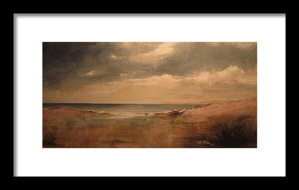 Diane Strain Framed Print featuring the painting Seascape using Resin Sand by Diane Strain
