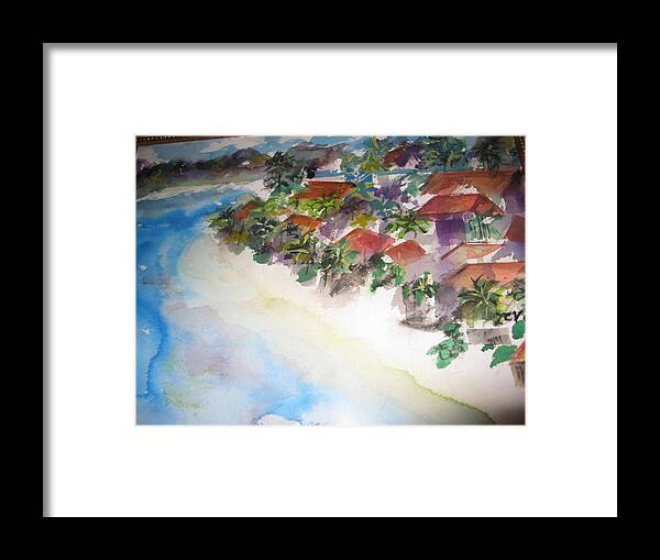 This Is A Scene Of A Seashore In Bali Framed Print featuring the painting Seashore in Bali by Lucille Valentino