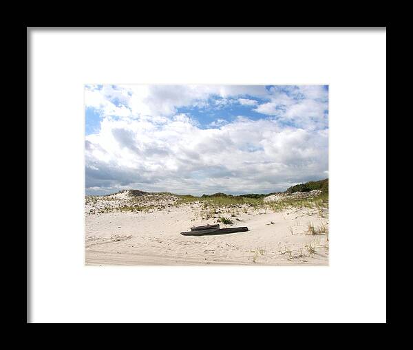 Sand Framed Print featuring the photograph Seaside Driftwood and Dunes by Pamela Hyde Wilson