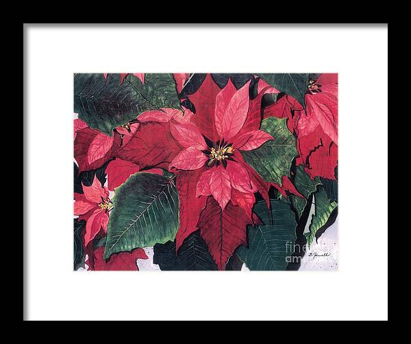 Christmas Poinsettia Framed Print featuring the painting Seasonal Scarlet 2 by Barbara Jewell