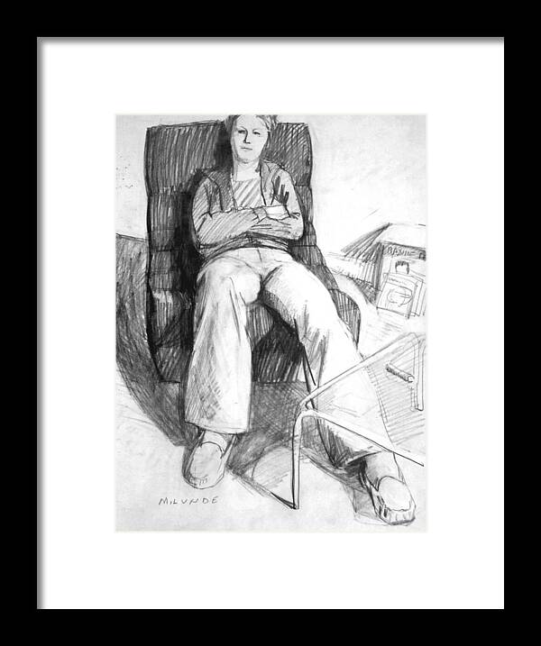Drawing Of Seated Woman Framed Print featuring the drawing Seated woman by Mark Lunde