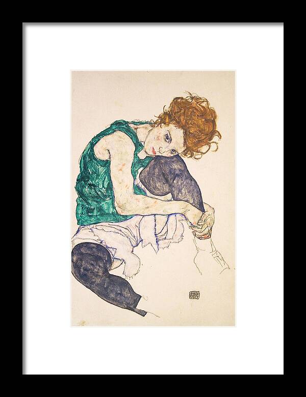 Egon Schiele Framed Print featuring the painting Seated Woman with Legs Drawn Up. Adele Herms by Egon Schiele