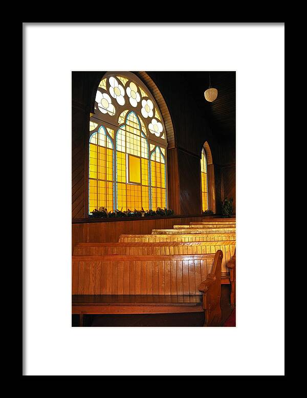 Pew Framed Print featuring the photograph Seats in the Light by Valerie Kirkwood