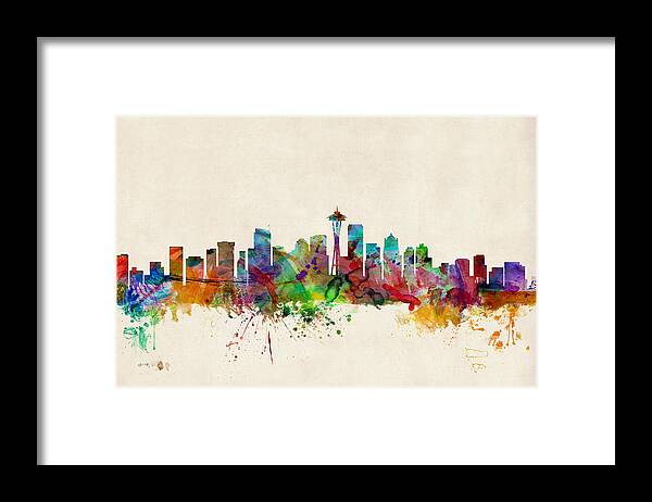 Watercolour Framed Print featuring the digital art Seattle Washington Skyline by Michael Tompsett