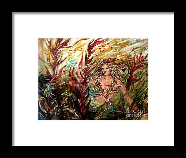 Mermaid Framed Print featuring the painting Seaweed Mermaid by Linda Olsen