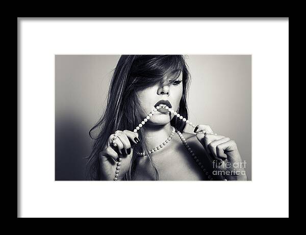 Woman Framed Print featuring the photograph Seductive Woman with pearls by Jelena Jovanovic