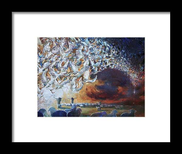 Christmas Framed Print featuring the painting Seeing Shepherds by Daniel Bonnell