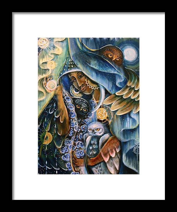 Owl Framed Print featuring the painting Seeing Through the Veils by Crystal Charlotte Easton