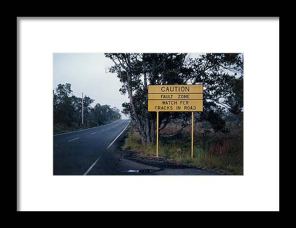 Seismic Fault Framed Print featuring the photograph Seismic Fault Warning Sign by Robin Scagell/science Photo Library