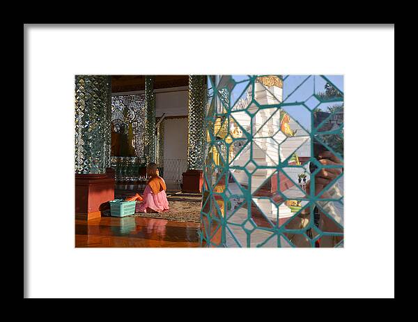 Myanmar Framed Print featuring the photograph Self-Portrait with Monk by Bill Mock