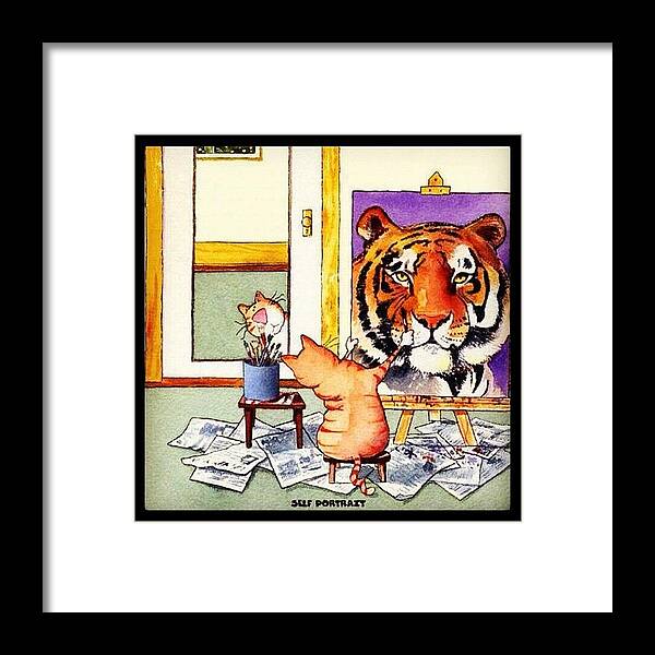 Cute Framed Print featuring the photograph #self #portraits #cat #tiger #paper by Oscar Lopez