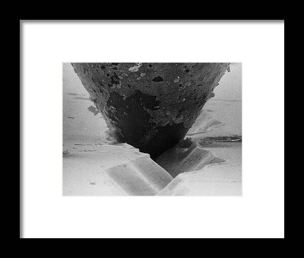 Record Framed Print featuring the photograph Sem Of Diamond Stylus In Groove Of Lp Record by Dr. Tony Brain/science Photo Library.