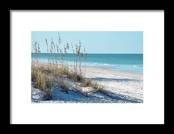 Sea Oats Framed Print featuring the photograph Serene Florida Beach Scene by Rebecca Brittain