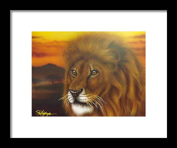 Serengeti Framed Print featuring the painting Serengeti King by Darren Robinson