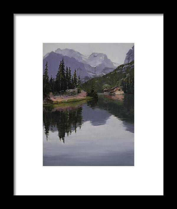 Mountains Framed Print featuring the painting Serenity by Mary Giacomini