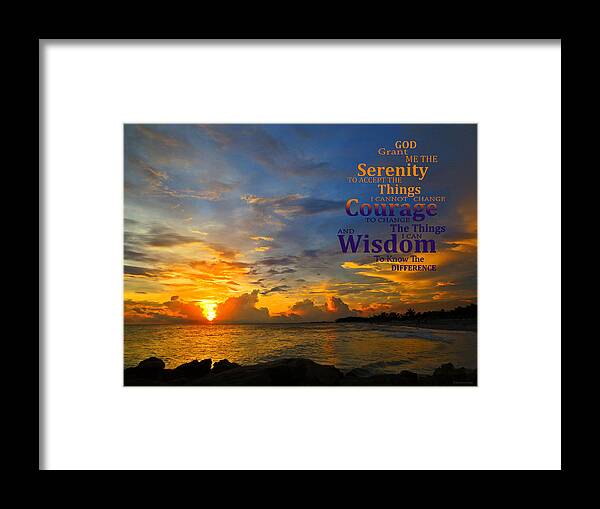 Serenity Prayer Framed Print featuring the painting Serenity Prayer Sunset By Sharon Cummings by Sharon Cummings