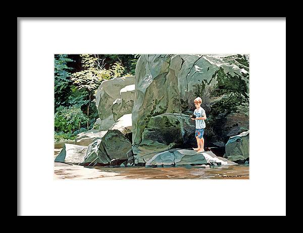 Fishing Framed Print featuring the painting Serious Fishin' by Lynn Hansen