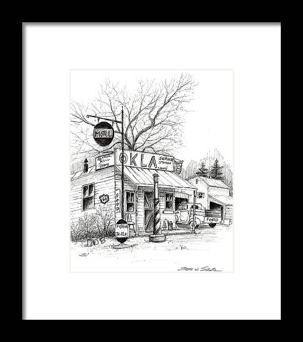 Pen & Ink Framed Print featuring the painting Service Station by Steven Schultz