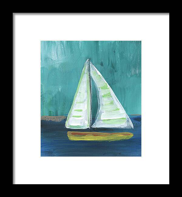 Boat Framed Print featuring the painting Set Free- Sailboat Painting by Linda Woods