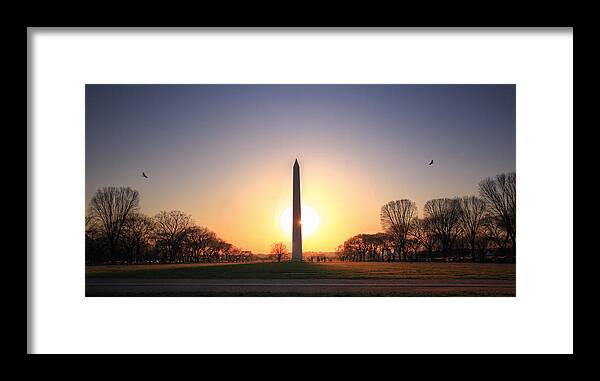 Sneffy Framed Print featuring the photograph Setting Sun on Washington Monument by Shelley Neff
